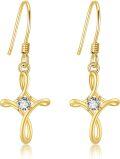 wholesale 14K Gold Simple Wing Teardrop Cross Love Knot Dangle Earrings for Women-0-0