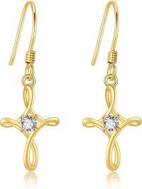 wholesale 14K Gold Simple Wing Teardrop Cross Love Knot Dangle Earrings for Women-Cross Drop Earrings