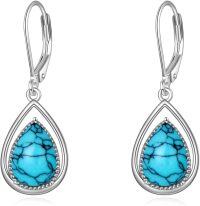 wholesale Sterling Silver Dangle Earrings with Opal Larimar Lapis Sapphire Turquoise Moss Agate Crystal Jewelry Gift for Women-Turquoise 2