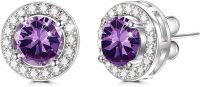 wholesale 925 Sterling Silver Austrian Crystal Birthstone Studs Earrings Hypoallergenic  Halo Gift for Her-February