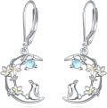 wholesale 925 Sterling Silver Moonstone Rabbit Flower Drop Earrings for Women-0-0