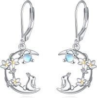 wholesale 925 Sterling Silver Moonstone Rabbit Flower Drop Earrings for Women-A-Bunny