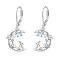 wholesale 925 Sterling Silver Platinum Plated Moonstone Crescent Moon Rabbit Flower Drop Earrings-0-0