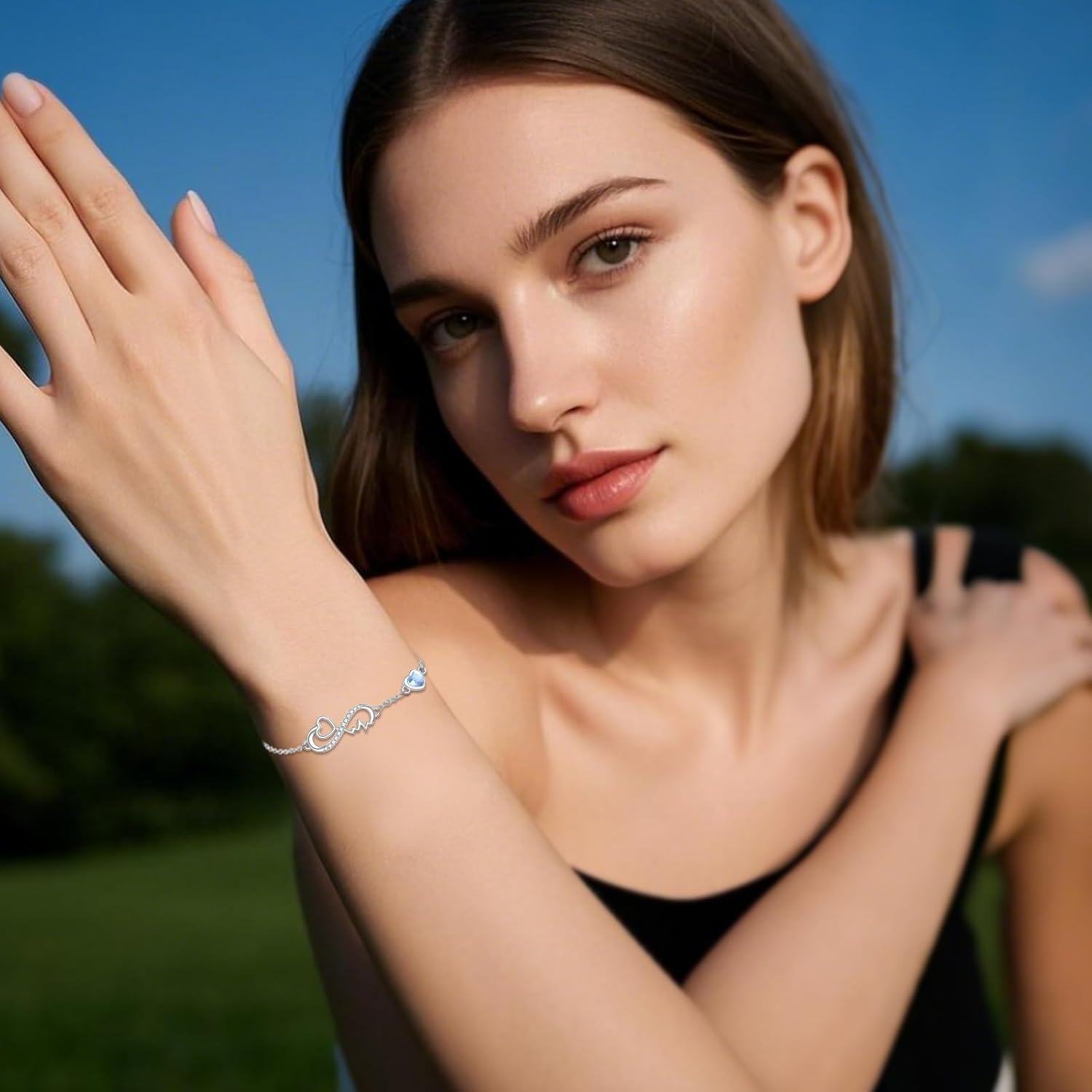 wholesale 925 Sterling Silver Heartbeat Infinity Love Charm Blue Crystal Bracelet for Women-0-3