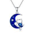 wholesale 925 Sterling Silver Crescent Moon & Heart Cat Pendant Necklace Blue Crystal Stone s for Women-0-0