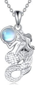 wholesale 925 Sterling Silver Moonstone Mermaid Tail Pendant Necklace - Ocean Jewelry-0-0