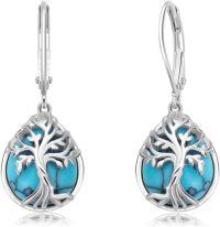 wholesale 925 Sterling Silver Tree of Life Turquoise Drop Earrings for Women-Teardrop Tree of life Earrings