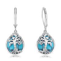 wholesale 925 Sterling Silver Tree of Life Turquoise Drop Earrings for Women-Teardrop Tree of life Earrings
