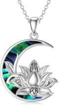 wholesale 925 Sterling Silver Moon & Abalone Shell Lotus Flower Pendant Necklace for Women Girls Gifts-0-0