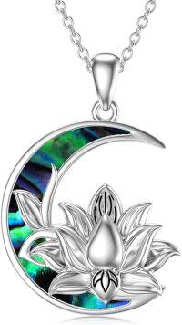 wholesale 925 Sterling Silver Moon & Abalone Shell Lotus Flower Pendant Necklace for Women Girls Gifts-Style 1