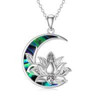 wholesale 925 Sterling Silver Crescent Moon Lotus Flower Abalone Shell Pendant Necklace For Women-Style 1