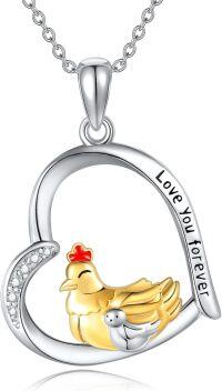 wholesale 925 Sterling Silver Love You Forever Heart Pendant Chicken Necklace for Women Girls-hen necklace