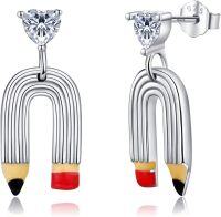 wholesale 925 Sterling Silver Rainbow Pencil Stud Earrings - Unique Gift for Women-Pencil
