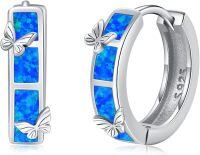 wholesale 925 Sterling Silver Opal Hoop Earrings for Women Hypoallergenic Huggie Christmas Gift-B-Silver-Blue