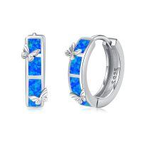 wholesale 925 Sterling Silver Blue Opal Butterfly Hoop Earrings Wholesale With Enamel Design-B-Silver-Blue