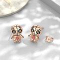 wholesale 925 Sterling Silver Plated Rose Gold Metal Voodoo Doll Stud Earrings - Gothic Horror Style Skeleton Heart Pendant Jewelry for Women Girls 2 Pcs Set-0-5