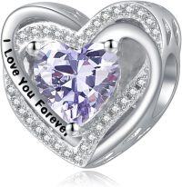 wholesale 925 Sterling Silver Heart Birthstone Charms for Bracelets Jewelry Gifts-Bead - June - Alexandrite