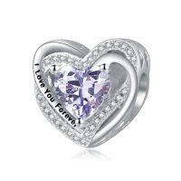 wholesale 925 Sterling Silver Heart Birthstone Charms for Bracelets Jewelry Gifts-Bead - June - Alexandrite