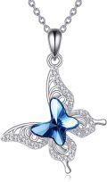 wholesale 925 Sterling Silver Blue Butterfly Crystal Pendant Necklace s for Women-0-0