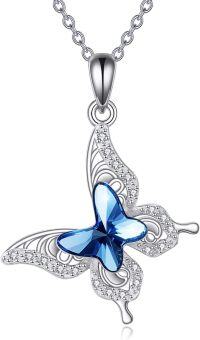 wholesale 925 Sterling Silver Blue Butterfly Crystal Pendant Necklace s for Women-Butterfly Crystal
