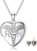 wholesale 925 Sterling Silver Heart Locket with Caduceus and Angel Wings RN Charm Necklace-0-0