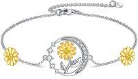wholesale 925 Sterling Silver Daisy Flower Moon Adjustable Charm Bracelet Gift for Women Girls-Gold&Silver