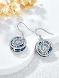 wholesale S925 Sterling Silver & 14K White Gold Plated Blue Zirconia April Birthstone Earrings, 14mm Circle Crystal, Hypoallergenic Sparkle Compass Jewelry for Women-0-2