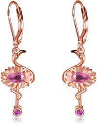 wholesale 925 Sterling Silver Plated Rose Gold Flamingo Pink Crystal Drop Dangle Leverback Earrings for Women-Flamingo