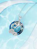 wholesale 925 Sterling Silver Frog Lotus Pendant Necklace with Blue Crystal and Chain for Women Girls  48cm Length-0-2