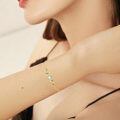 wholesale Gold 925 Sterling Silver Blue Enamel Leaves & Round Stone Charm Bracelet for Women's Gifts-0-4