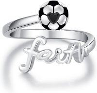 wholesale 925 Sterling Silver Faith Ball Adjustable Open Ring Sport Jewelry Gift-Soccer