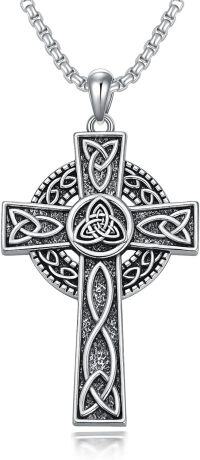wholesale 925 Sterling Silver &  Celtic Knot Trinity Cross Pendant Necklaces for Men and Women-M Celtic Cross Necklace