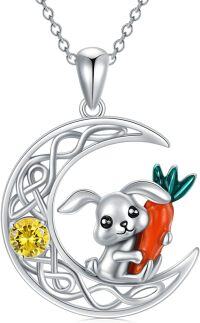 wholesale 925 Sterling Silver Birthstone Bunny Moon Pendant Necklace Rabbit Crescent Gift-November