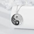 wholesale 925 Sterling Silver Yin Yang Tree of Life Pendant Necklace with Black Stone Accents-0-2