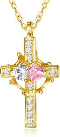 wholesale  Sterling Silver Birthstones Gold Cross Necklace for Women -04-10-Apr-Oct-04-10-Apr-Oct