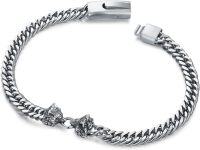 wholesale  Sterling Silver Wolf Head Cuban Chain Bracelet with Wolf Head Clasp Biker Party Jewelry Gift -Wolf