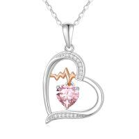 wholesale 925 Sterling Silver Heart Pendant With Peridot And Rose Gold Ecg Design-10-Oct-Tourmaline