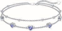 wholesale Sterling Silver Birthstone Heart Anklet Bracelets for Women Mom Wife GF-06-Light Purple Bracelet 7\"-9\"