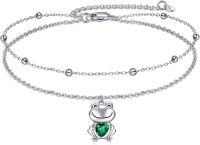 wholesale 925 Sterling Silver Green Crystal Frog Charm Ankle Bracelet for Women Girls  6-8 Adjustable Chain Length-Frog Anklets