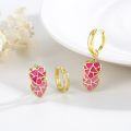 wholesale 925 Sterling Silver Plated Gold  Pink Enamel Geometric Heart Dangle Huggie Hoop Earrings-0-3