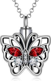 wholesale Sterling Silver Austrian Crystal Heart Flower Butterfly Urn Necklace for Ashes-09_Butterfly-Simulated Ruby