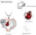 wholesale 925 Sterling Silver Rose & Red Crystal Heart Pendant Necklace for Women Mom Gift Romantic Jewelry-0-4