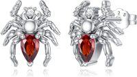 wholesale 925 Sterling Silver Red CZ Spider Stud Earrings - Gothic  for Women-White Gold Plated