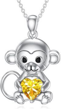 wholesale Metal Stone Monkey Pendant Necklace Birthstone Jewelry Gift for Women-November