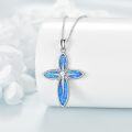 wholesale 925 Sterling Silver Blue Fire Opal Cross Pendant Necklace for Women and Men Christian Gifts-0-2