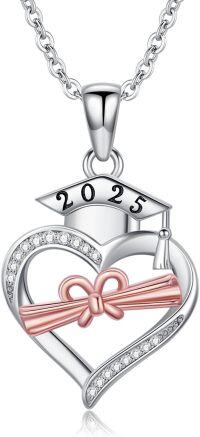 wholesale 925 Sterling Silver 2025 Graduation Heart Pendant Necklace with Diploma and Cap Charm for Women Daughter Granddaughter Friend Gifts-A-Heart