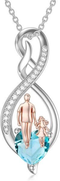 wholesale Sterling Silver Birthstone Infinity Heart Pendant Father Daughter Gift-01-03-Blue-March