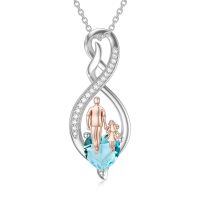 wholesale 925 Sterling Silver Birthstone Infinity Heart Pendant Father Daughter Gift-01-03-Blue-March