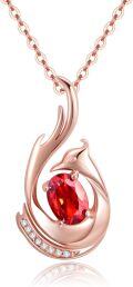 wholesale 925 Sterling Silver Plated Rose Gold Ruby Bird Pendant Necklace with Cubic Zirconia Accents-0-0
