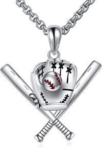 wholesale 925 Sterling Silver Baseball Bat & Glove Pendant Necklace Sporty Hip Hop s for Men-baseball